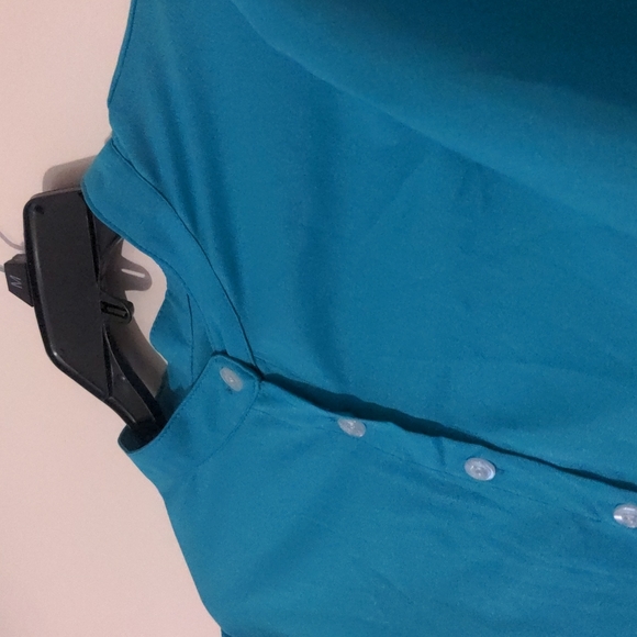 Teal color cuffed button up blouse top non branded no size no label top - Picture 3 of 10
